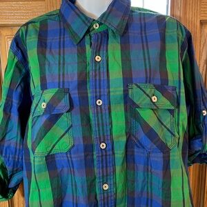 💚3/$25 Red Camel Blue and Green Checkered Shirt large